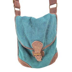100% Cotton‎ Teal & Brown Crossbody Bag